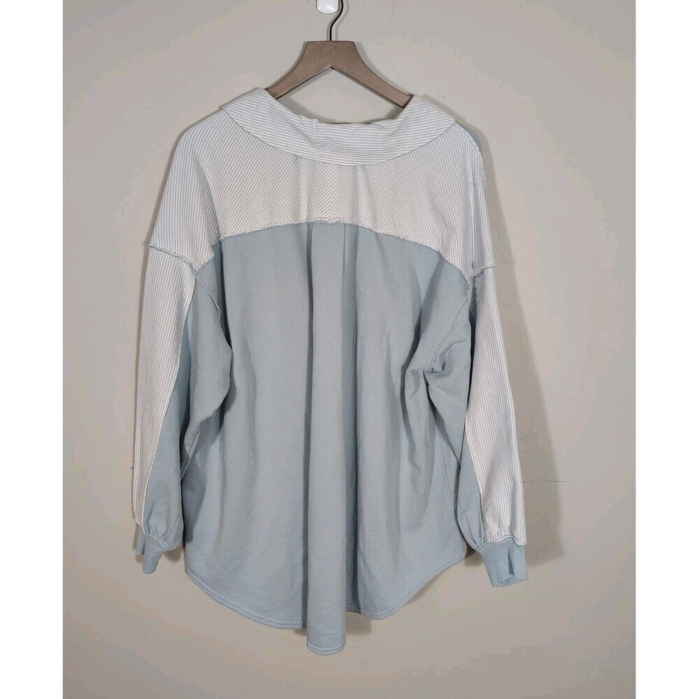 Oversized Striped Sweatshirt XS Slouchy Casual Blue Free People Madeline - Picture 7 of 12